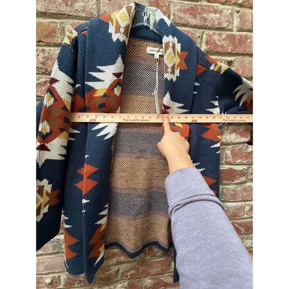 NWT Lucky Brand Southwestern Aztec Cardigan Sweater Navy Coatigan Medium NEW - Picture 9 of 11